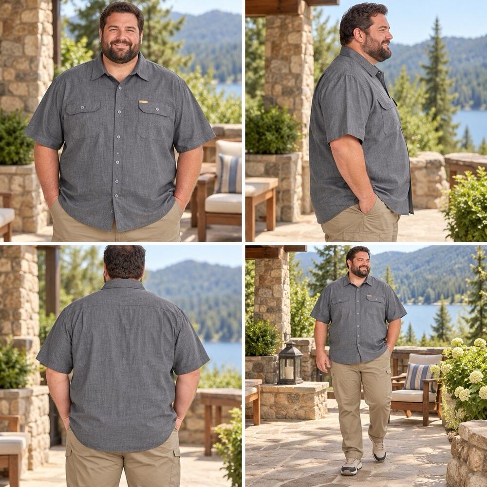 Orvis Men’s Outdoor Shirt XXL Gray Short Sleeve Two Pocket Button Up
